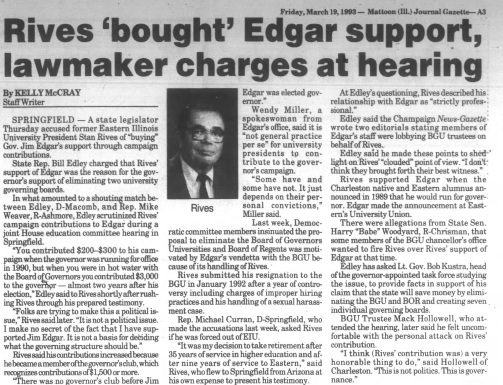 Rivest 'bought' Edgar support, lawmaker charges at hearing
